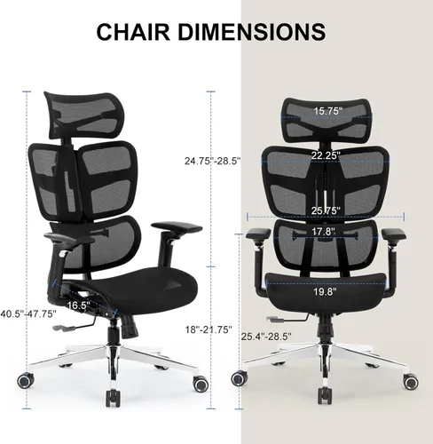 Miniatura 3 de Silla de oficina ergonómica de escritorio, silla de computadora de malla grande y alta con soporte lumbar ajustable, función de inclinación