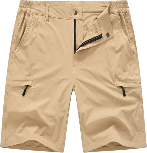 BASUDAM Pantalones cortos de senderismo tipo cargo para hombre, elásticos, de secado rápido, ligeros, con 6 bolsillos para acampar y viajar