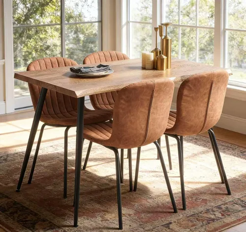Juego de mesa de comedor para 4, moderno juego de mesa de cocina de 5 piezas, mesa de comedor rectangular de 47 pulgadas y sillas vintage de piel