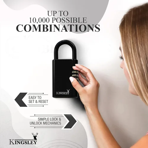 Miniatura 5 de Kingsley Guard-a-Key Caja de seguridad para llaves negra portátil con llave de colgar y cerradura de combinación para llaves de casa, inmobiliarias