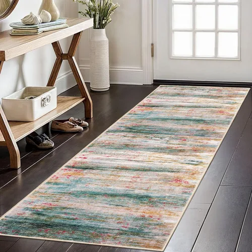 Miniatura 160 de KOZYFLY – Alfombra de pasillo moderna y lavable de diseño abstracto verde, 2 x 5 pies, antideslizante, suave y de pelo corto, ideal para cocina