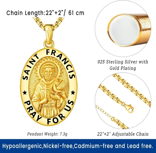 Miniatura 67 de Eusense San Miguel San Cristóbal San Benito San Judas Virgen María Collar chapado en oro 925 joyería religiosa para hombres y mujeres, collar