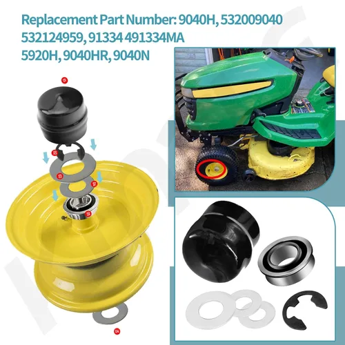 Miniatura 3 de 9040H Kit de conversión de buje de rueda delantera a rodamiento compatible con Craftsman, Poulan, Husqvarna, Jonsered, Murray cortacésped compatible