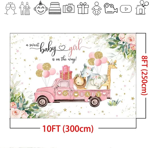 Miniatura 4 de Mocsicka Telón de fondo para baby shower con texto en inglés "A Sweet Baby Girl is On The Way", telón de fondo de fotografía para mesa de pastel