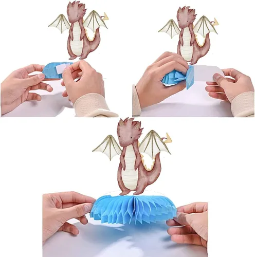 Miniatura 3 de Centros de mesa de dragón: 5 piezas de decoraciones de panal de dragón bebé para cumpleaños de niños, baby shower, fantasía y suministros de fiesta