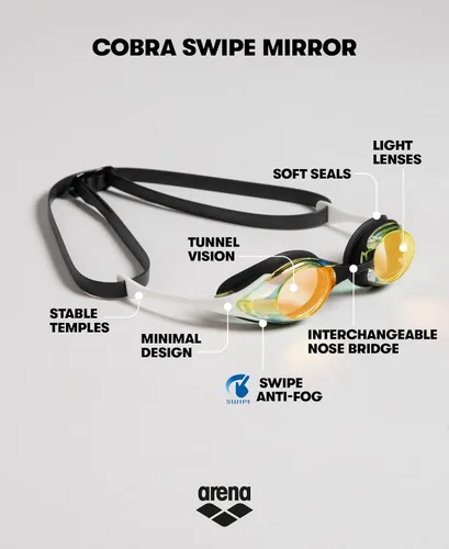 Miniatura 3 de Arena Gafas de natación unisex para adultos, diseño hidrodinámico de espejo de policarbonato/lente sin espejo Amarillo Cobre/Negro