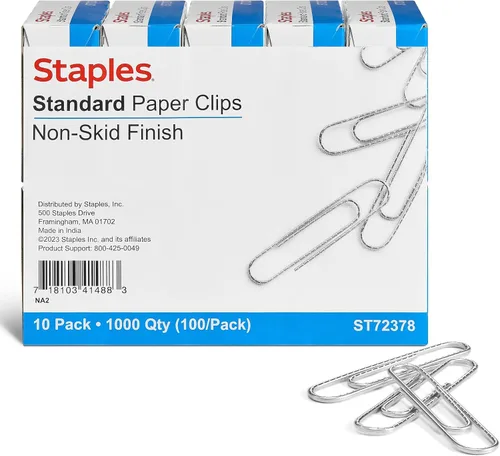 Staples Clips para papel, 1.25 pulgadas, resistentes, antideslizantes, plateados, paquete de 1000 – Clips de agarre seguro para uso en oficina y