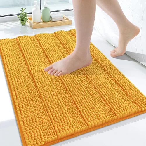 Miniatura 28 de Grandaily Alfombras de baño de felpilla a rayas de 24 x 16 pulgadas, extra gruesas y suaves, absorbentes, parte trasera de goma, alfombra de ducha