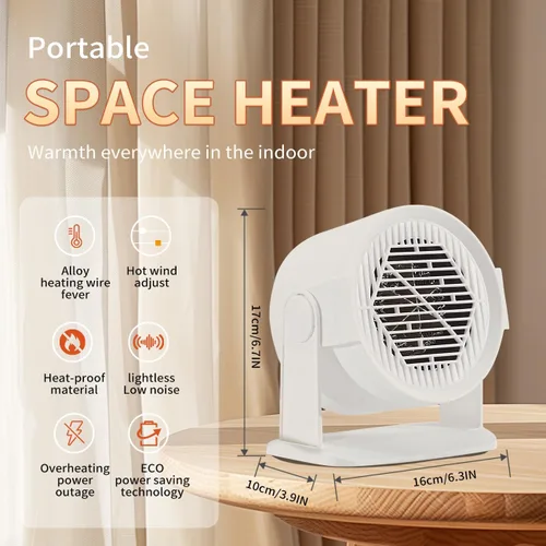 Miniatura 2 de Calentador de espacio portátil pequeño, calentador de escritorio de 400 / 600 W, eficiencia energética para uso en interiores, columpio ajustable