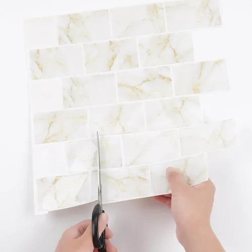 Miniatura 8 de Livelynine 16 Azulejos de Oro de Mármol Despegar y Pegar Salpicaduras para Cocina Adhesivos de Azulejos de Pared para Baño Salpicaduras Impermeables