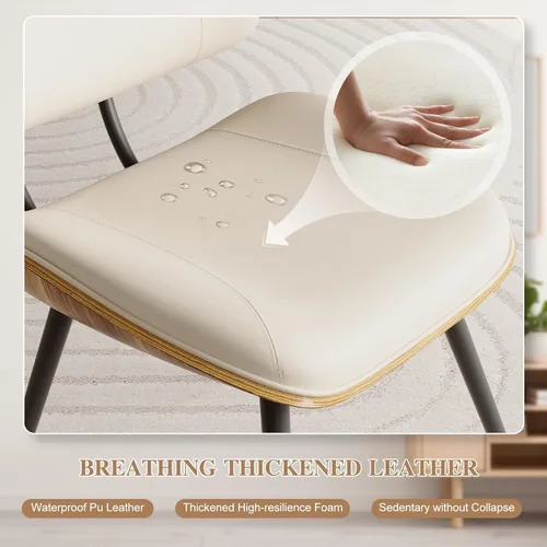 Miniatura 3 de Juego de 2 sillas de comedor modernas de mediados de siglo, sillas de cocina sin brazos de piel sintética con respaldo de madera curvada de nogal
