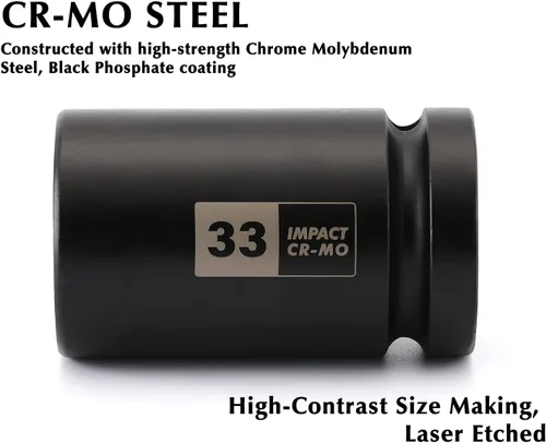 Miniatura 3 de EMENTOL Zócalo de impacto de tuerca de eje de husillo profundo de 1 pulgada, CR-MO, 6 puntos, métrico, profundo 6PT Socket de impacto - 1.299 in