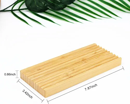 Miniatura 5 de Jabonera de bambú – Protector de jabón – Jabonera de madera de bambú natural con bandeja de drenaje para ducha, baño, bañera, cocina, prolonga