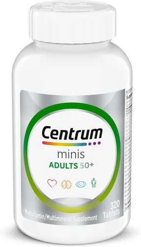 Centrum Minis Silver multivitamínico para adultos de 50 años o más, suplemento multimineral, vitamina D3, vitaminas B, sin gluten, ingredientes sin