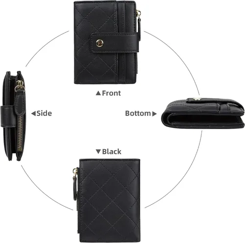 Miniatura 55 de Cartera de cuero para mujer, pequeña, compacta, plegable, con bolsillo para monedas con cremallera