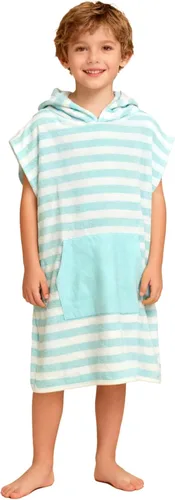 MissShorthair Toalla tipo poncho con capucha para niños, cubierta de playa y natación a rayas, suave y absorbente, de secado rápido, bata de toalla