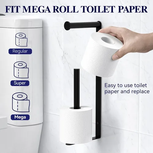 Miniatura 8 de Longzon Soporte de papel higiénico negro mate de pared autoadhesivo, soporte de papel higiénico de almacenamiento para 3 rollos de papel de seda