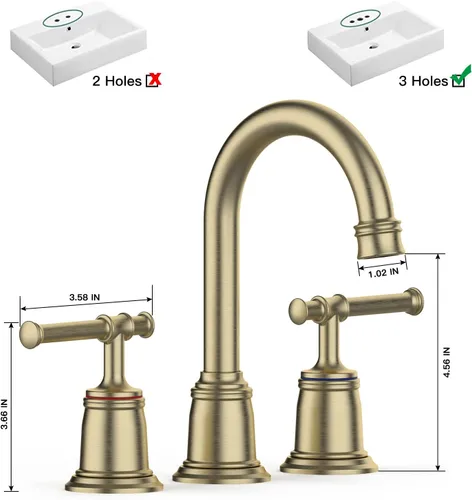 Miniatura 2 de Grifos clásicos de baño para fregadero de 3 agujeros, grifo de baño de 8 pulgadas, grifo de baño de oro cepillado generalizado con drenaje