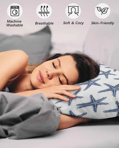 Miniatura 4 de Juego de 2 fundas de almohada de microfibra azul marino con estrellas de mar de playa tamaño estándar, fundas de almohada lumbares decorativas