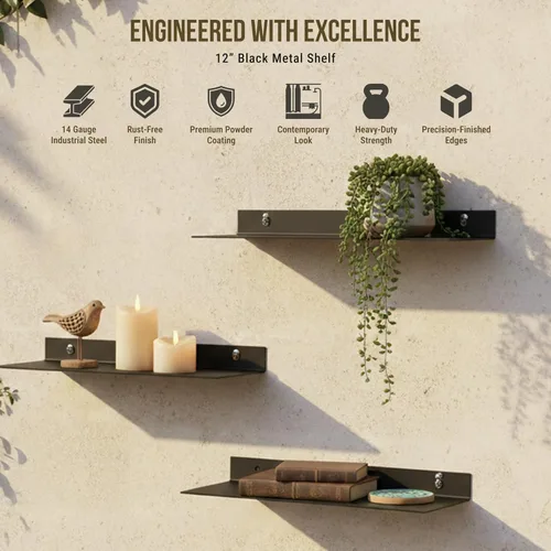 Miniatura 4 de SIMOND STORE Estante flotante lineal, estante industrial de acero resistente montado en la pared, estante diseñado para bricolaje