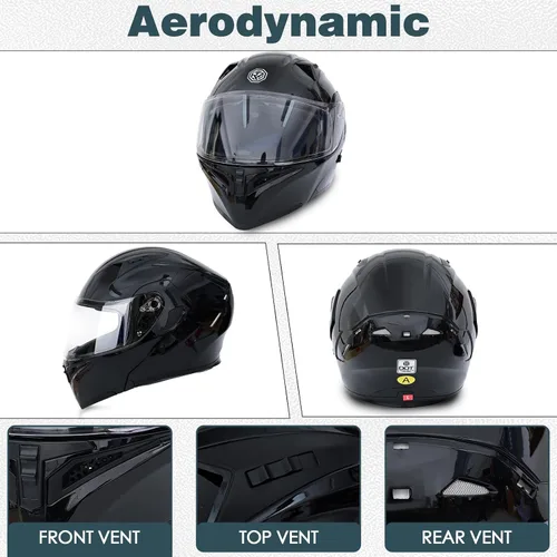 Miniatura 5 de Casco de motocicleta modular con Bluetooth UWILSEE, Casco integral abatible de cara completa con visera doble aprobado por DOT, con altavoces duales