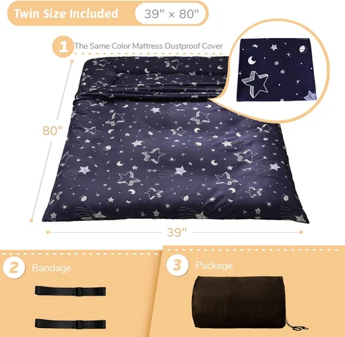 Miniatura 2 de MAXYOYO Colchón de futón de estrella azul marino, colchón de piso japonés tatami, cama plegable, portátil, colchón de camping, almohadilla