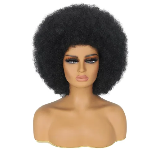 Miniatura 4 de Pelucas Afro para Mujeres Negras Pelucas Afro Rizadas de los 70s Suaves de Aspecto Natural Esponjosas y Saltarinas Pelucas Afro Negras Cabello