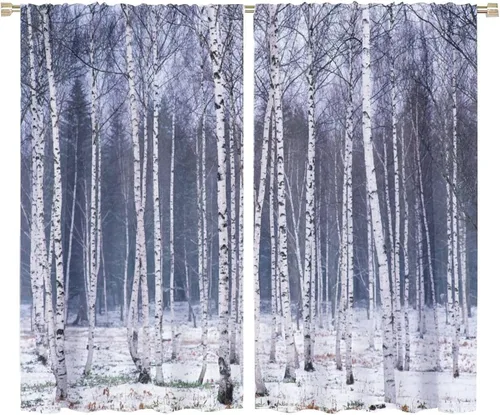 Miniatura 66 de Cortinas de abedul para sala de estar, niebla matutina en otoño, decoración del hogar, 42 x 45 pulgadas de largo