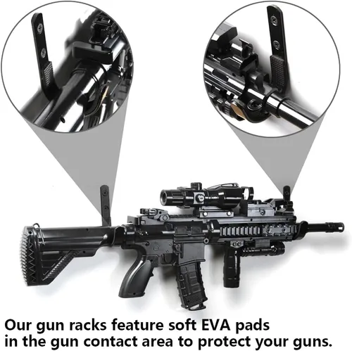 Miniatura 5 de Bastidores de armas para pared, Bastidores horizontales para escopetas, Ganchos de metal para rifles para almacenar rifles, escopetas y arcos, Negro