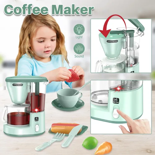 Miniatura 2 de Accesorios de cocina de juego para niños, juego de simulación de cocina con juguetes de electrodomésticos de cocina con cafetera, tostador