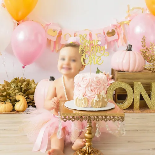 Miniatura 5 de 1 pieza de decoración de pastel con purpurina dorada de conejo de Pascua para primer cumpleaños para temática de Pascua, baby shower, niños, primera
