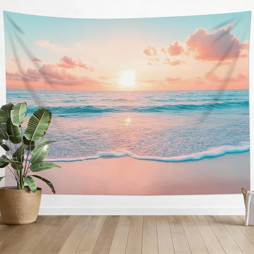 Miniatura 31 de LB Tapiz de hongos para colgar en la pared, luna y estrella en beige, tapiz de pared para dormitorio, estética de planta verde, arte de pared