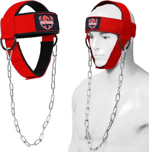 Miniatura 10 de FIGHTSENSE Arnés para el cuello con correa acolchada ajustable con cadena de acero, arnés de cabeza de levantamiento de pesas para ejercicio
