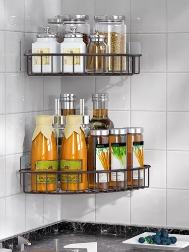 Miniatura 5 de SMARTAKE Paquete de 2 organizadores esquineros para ducha, acero inoxidable SUS304, estante de baño montado en la pared con adhesivo, organizador