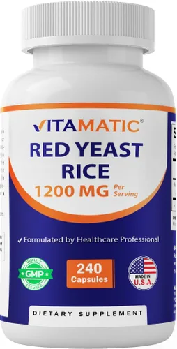 Vitamatic Arroz de levadura roja, 1200 mg por porción, 240 cápsulas vegetales, fabricado en los Estados Unidos, sin OMG y sin gluten