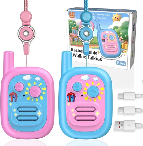 Miniatura 12 de Walkie Talkies recargables para niños, paquete de 3, Walkie Talkies de largo alcance para niños de 22 canales VOX linterna para acampar al aire