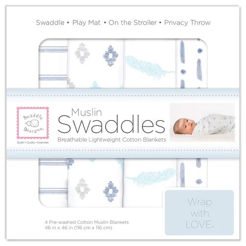 Miniatura 11 de SwaddleDesigns Juego de 4 mantas de muselina de algodón para bebé, niño y niña, mantas neutras para recién nacido, registro de bebé y regalo, 46 x