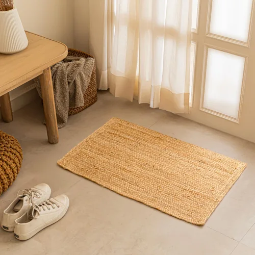 Miniatura 2 de HOMEMONDE Alfombra de yute natural tejida a mano de 2'x3' - Alfombra de piso rústica vintage trenzada reversible estilo granja para interiores