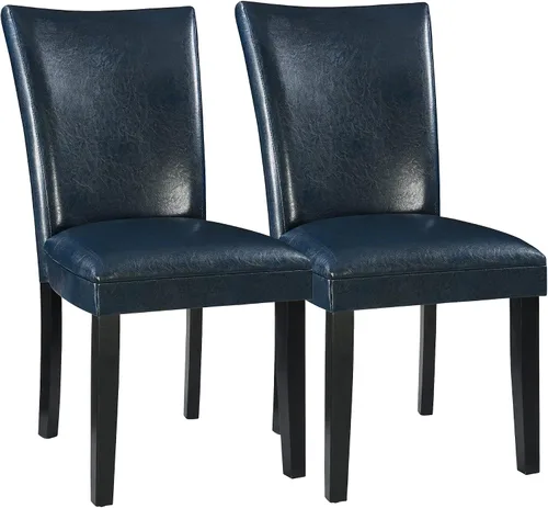 Parsons CY1331BL - Juego de 2 sillas de comedor con patas de madera maciza, sillas laterales de piel sintética para cocina con asiento tapizado,