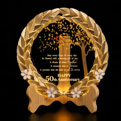 Miniatura 8 de 50 aniversario de boda, ideas de regalos únicos, placa de cristal con corona de hojas de oro, regalos de boda de 50 aniversario para padres