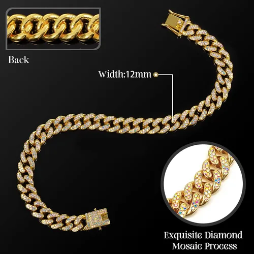 Miniatura 2 de LEIFIDE Collar de Cadena para Perro con Enlace de Diamante Collar para Cachorros de 12 mm de Ancho Collar de Metal para Gatos Collar de Cristal