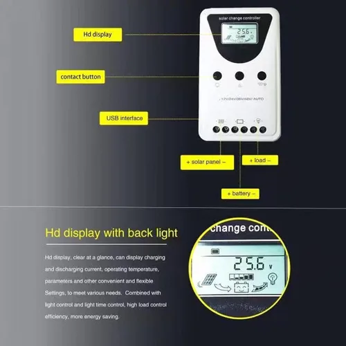 Miniatura 4 de ciciglow Controlador solar MPPT 100A, 12/24/36/48V, pantalla LCD, ciciglow8rd9pntya76291-13, múltiples modos de control de carga