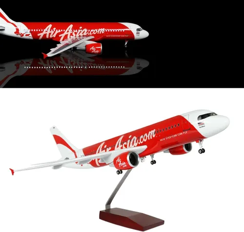 24-Hours Modelo de avión Air Asia A320 de 18 "escala 1:80 modelo de avión con luz LED (control táctil o sonido) para decoración o regalo