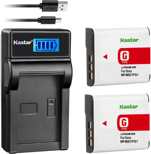 Kastar Batería (X2) y Cargador USB Delgado LCD para Sony NP-BG1 NPBG1 NP-FG1 NPFG1 y Cyber-Shot DSC-W120 W150 W220 DSC-H3 H7 H9 H10 H20 H50 H55 H70