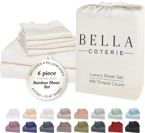 Miniatura 11 de Bella Coterie - Juego de sábanas de lujo de viscosa de bambú para cama tamaño split king 2 sábanas ajustadas para camas Sleep Number y camas 06