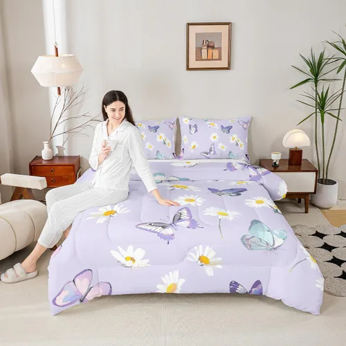 Miniatura 49 de Manfei Juego de Edredón Floral de Acuarela Tamaño Twin, Juego de Ropa de Cama de Flores Botánicas y Hojas 2 piezas, Edredón de Plumón de Flores