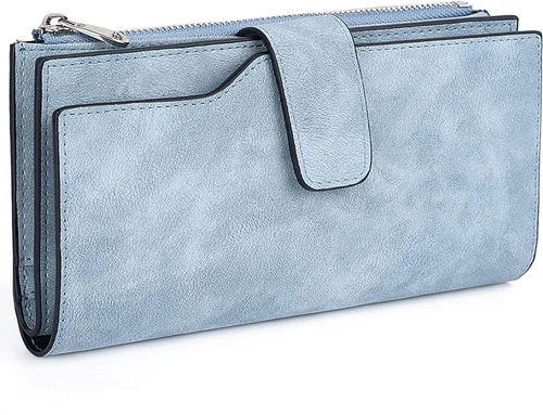 Miniatura 12 de UTO Cartera de pulsera para mujer desmontable para chequera, tarjeta, billetes, teléfono, organizador grande, 1085 azul, Grande, Moderno