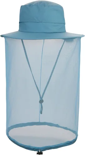 Sombrero de pesca Sombrero de protección solar Red de cabeza de mosquito para exteriores Sombrero de cubo con malla de red oculta azul (Airy Blue)