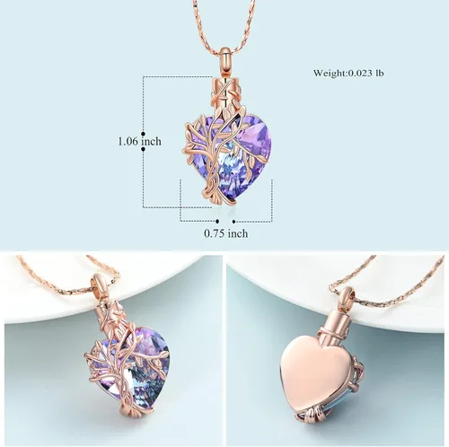 Miniatura 9 de Imrsanl Collar de urna de árbol de la vida con forma de corazón, joyería de cremación para hombres y mujeres, recuerdo, joyería conmemorativa