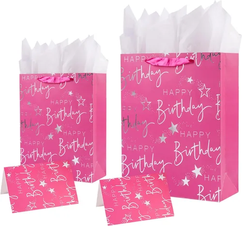 Miniatura 8 de JWSCYSY Bolsa de regalo de cumpleaños de 12.6 pulgadas con papel de seda y tarjeta para niñas y mujeres